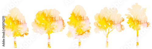autumn trees watercolor silhouette on white background, isolated, vector