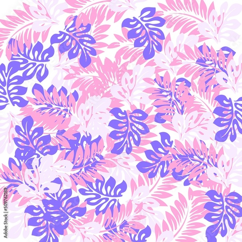 Watercolor seamless pattern with colourful leaf. Romantic wedding background. Blue and pink bright summer seamless pattern. Can be used for any kind of design