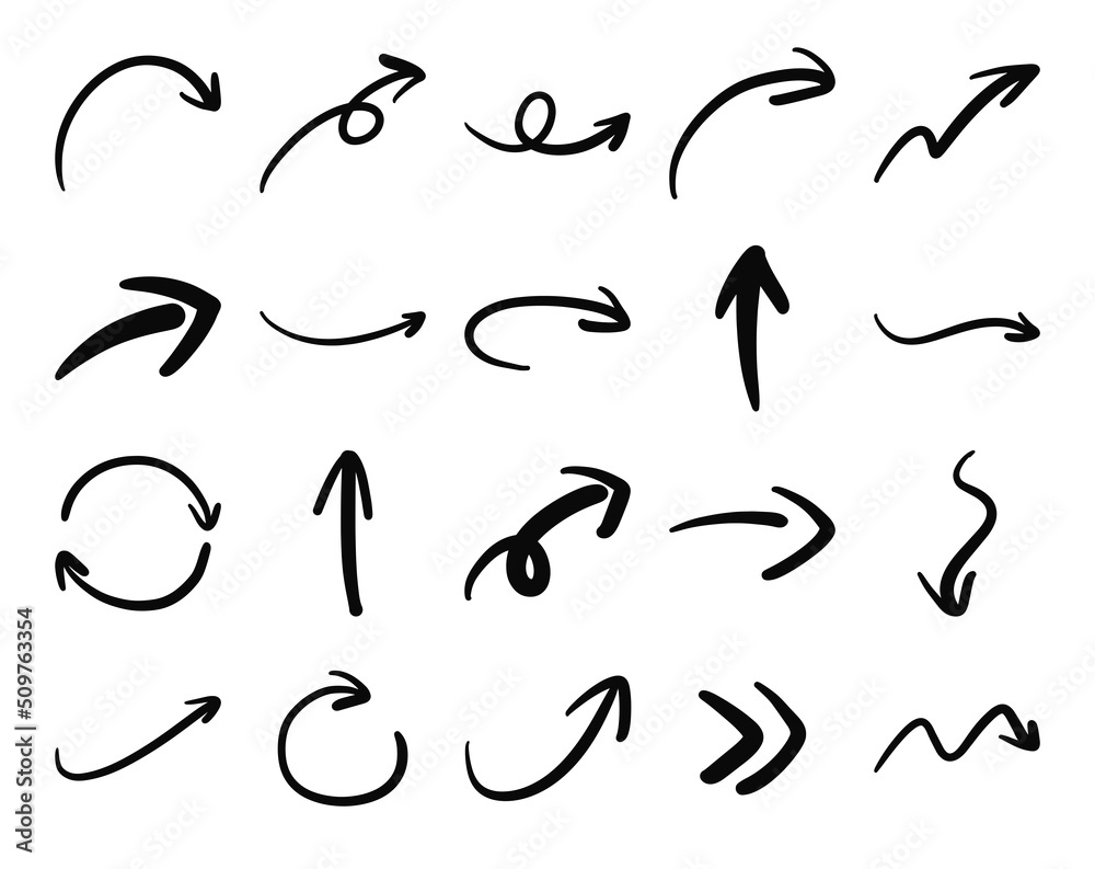 Hand drawn arrow icons set. Set of arrow doodle style. Hand drawn arrow icons set. Set of arrow doodle style.