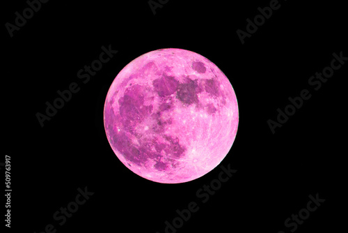 Pink Moon. Snow moon. Super full moon with dark background. Madrid, Spain, Europe. Horizontal Photography. 24. February. 2024. Moon. Supermoon. Sulfur. Conjunction. Venus. Saturn. Jupiter.