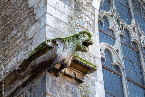 Gargoyle on the church of Saint John the Baptist in Chaource Aube, France photo