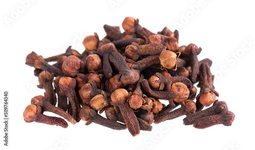Dry cloves isolated on white background. Cloves spice. Spices and herbs.