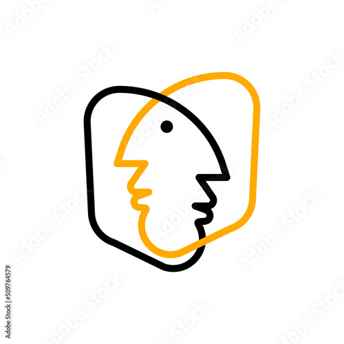 Double of two male profiles, empathy symbol