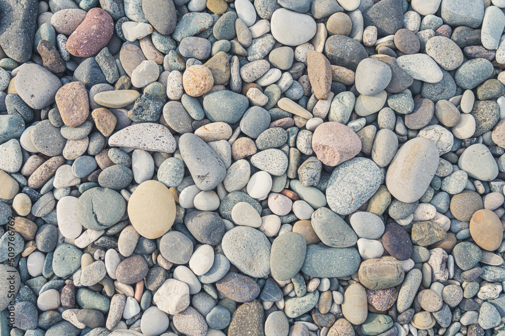Dry sea pebbles background. Unconventional summer holidays souvenir. High quality photo
