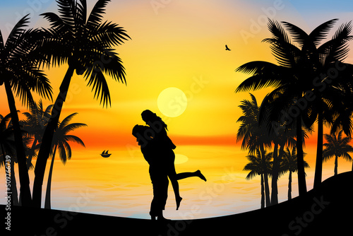 cute couple fall in love silhouette
