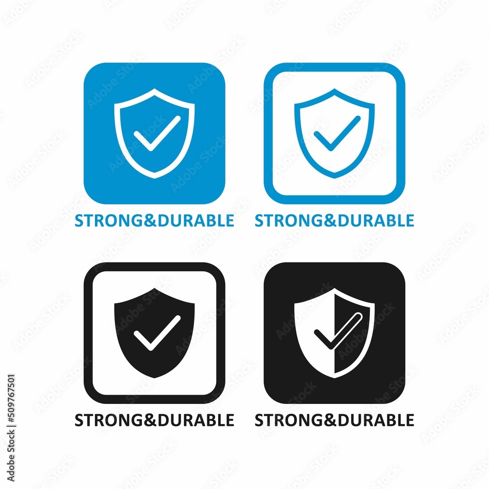 Strong durable with shield and check mark set vector logo badge Strong durable with shield and check mark set vector logo badge