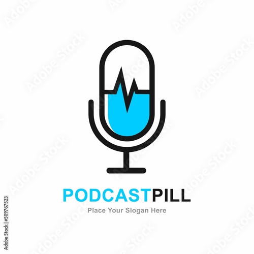 Podcast pill logo vector logo template. Suitable for business, health, and entertainment.