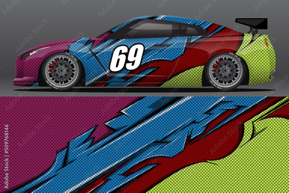Abstract Race car wrap sticker design and sports background for daily ...
