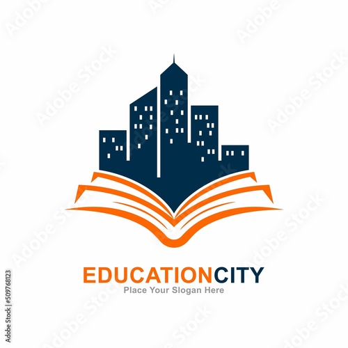 Education city with book logo vector template. Suitable for business, education, hotel, online and property