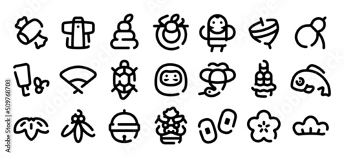 Japanese new year icon set (Soft bold line version)