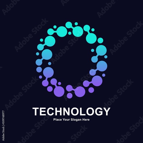 Abstract Letter O with molecule element and dots connection vector logo design. This for biotechnology molecule atom DNA chip symbol, Medicine, science, technology, laboratory, electronics