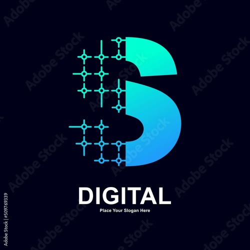 Letter S with dots connection vector logo design. Suitable for biotechnology molecule atom DNA chip symbol, Medicine, science, technology, laboratory, electronic