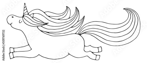 Flying unicorn line icon. Funny magic character