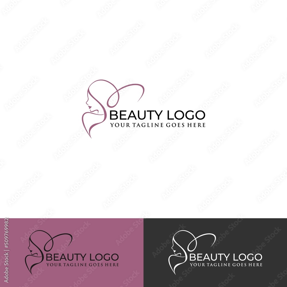 Beauty woman fashion logo. Abstract gold vector template linear style on black background Beauty woman fashion logo. Abstract gold vector template linear style on black background