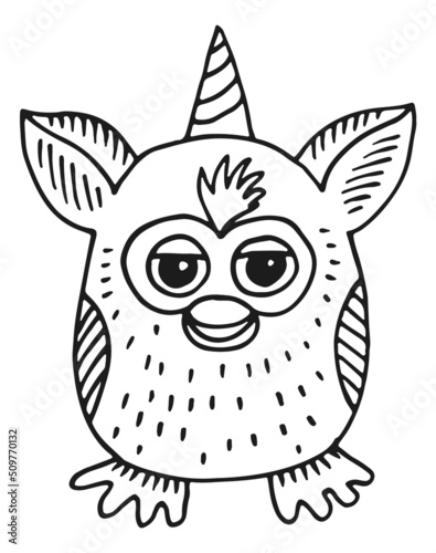Magic owl toy. Hand drawn cute bird