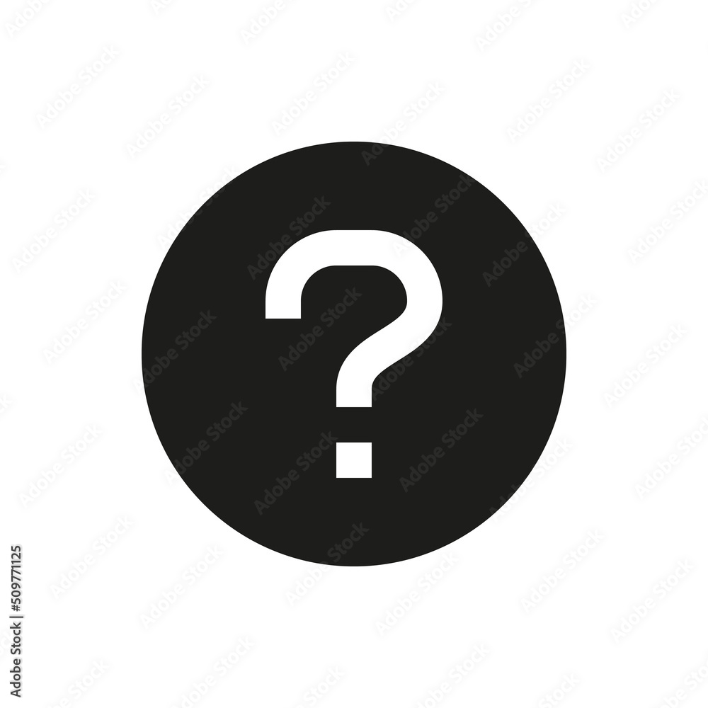 Question mark in black circle solid icon. Ask question glyph vector