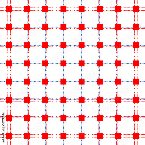 Seamless vector tile red square pattern straight line two angle horizontal and vertical of tile and connect with red and blue dash line on white background design