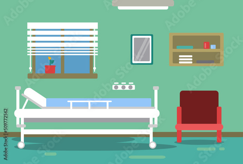 Hospital room with empty bed. Medical interior background