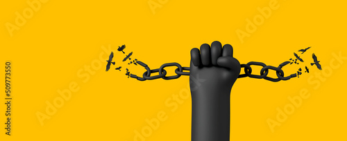 Tableau sur toile Cartoon style hand breaking free from chains