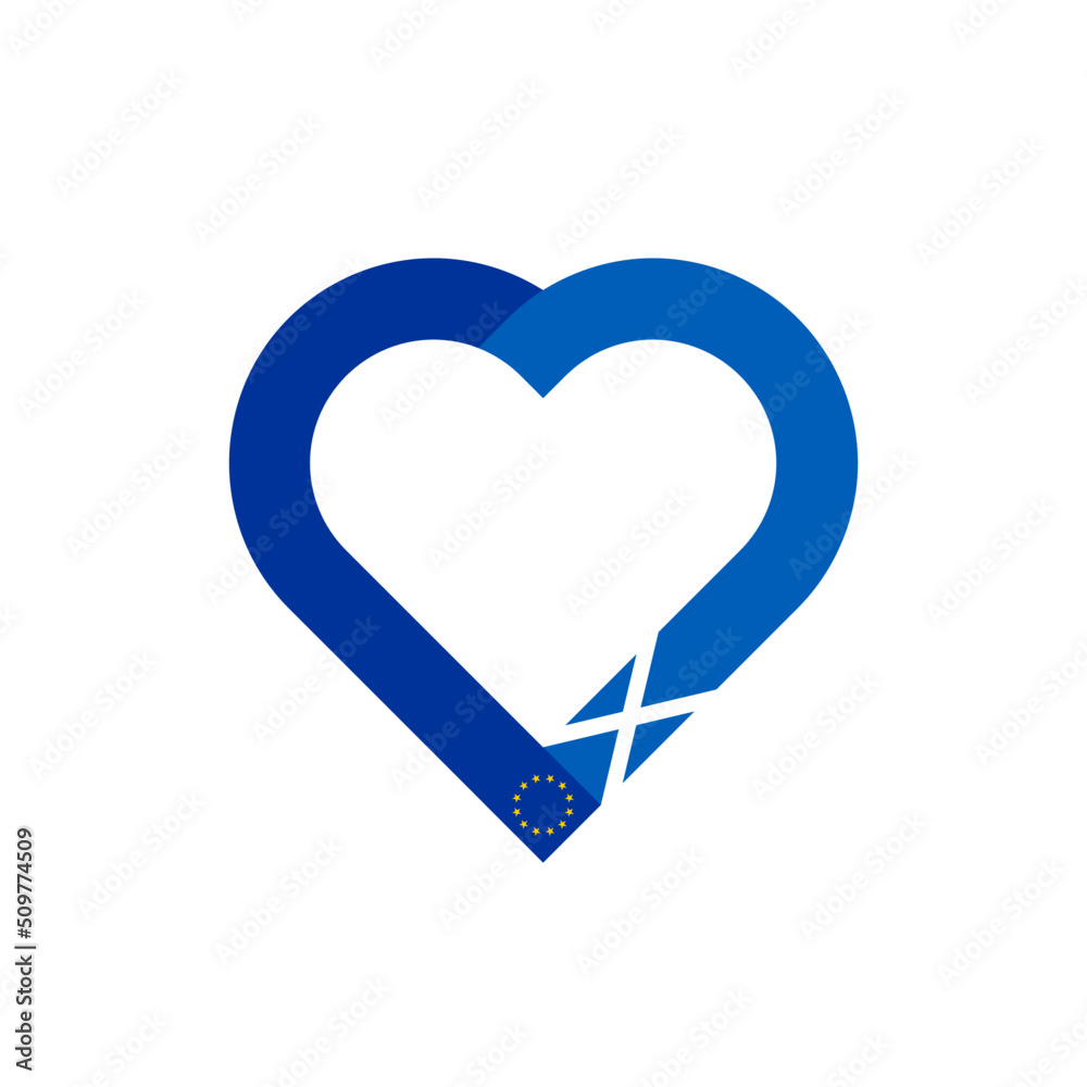 unity concept. heart ribbon icon of european union and scotland flags. vector illustration isolated on white background unity concept. heart ribbon icon of european union and scotland flags. vector illustration isolated on white background