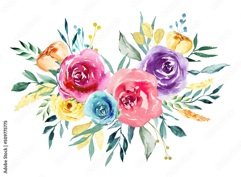 Bright flowers watercolor frames clipart, Watercolor red, yellow and ...