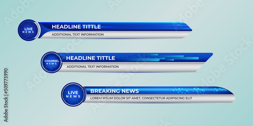 Broadcast news lower third modern banner template blue, white and silver color theme for television, video and media channel