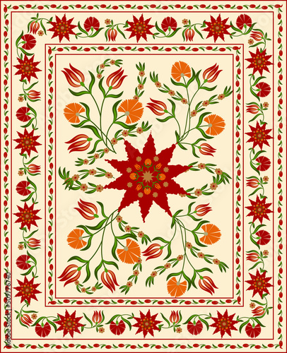 Suzani carpet  - traditional textile product and home interior element in central Asian countries. Uzbekistan. Old Suzane. 
