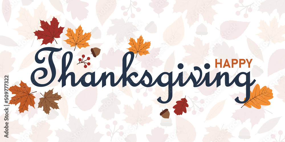 Thanksgiving colorful autumn leaves and hand drawn lettering background