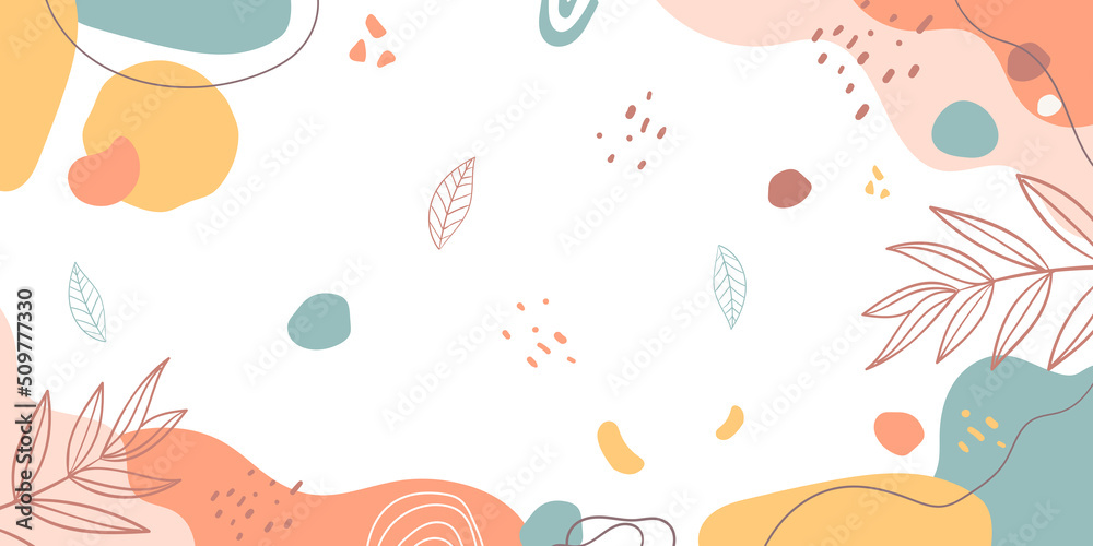 Fototapeta premium Minimalist abstract pattern background with florals and elements. Modern liquid splashes of wavy shapes in trendy floral style.