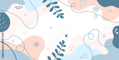 Minimalist abstract pattern background with florals and elements. Modern liquid splashes of wavy shapes in trendy floral style.