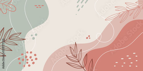 Minimalist abstract pattern background with florals and elements. Modern liquid splashes of wavy shapes in trendy floral style.