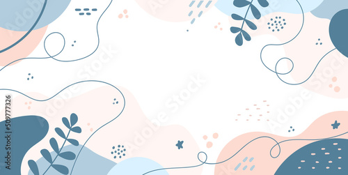 Minimalist abstract pattern background with florals and elements. Modern liquid splashes of wavy shapes in trendy floral style.