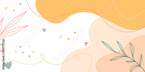 Minimalist abstract pattern background with florals and elements. Modern liquid splashes of wavy shapes in trendy floral style.