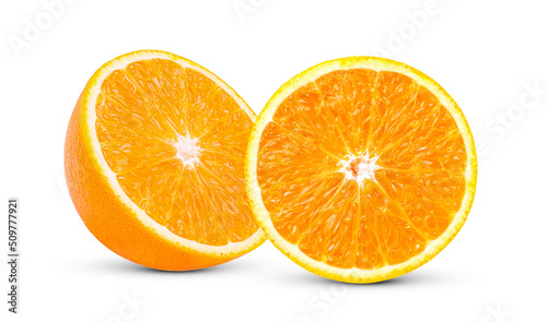 Slice of fresh orange isolated on white