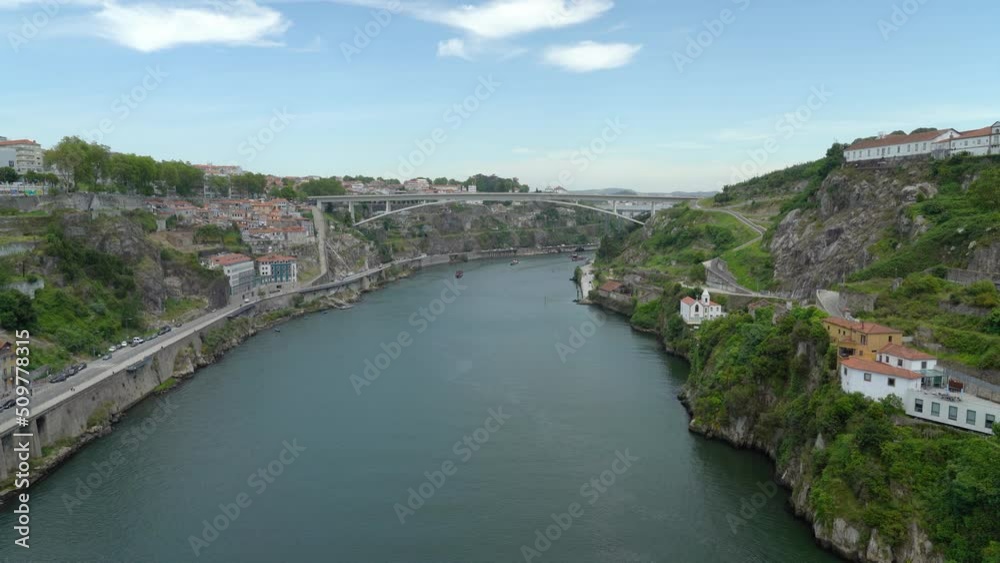 Bridge that spans Above River Douro between the cities of Porto and Vila Nova de Gaia in Portugal Bridge that spans Above River Douro between the cities of Porto and Vila Nova de Gaia in Portugal