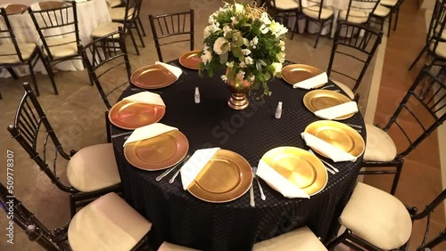 event reception before people arrive where you can see the exquisiteness of fine and elegant decoration