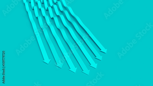 Turquoise mint business presentation. Arrows pointer 3D illustration. Directions of intensive development. An array of wavy lines in competition for dominance. Team tactics