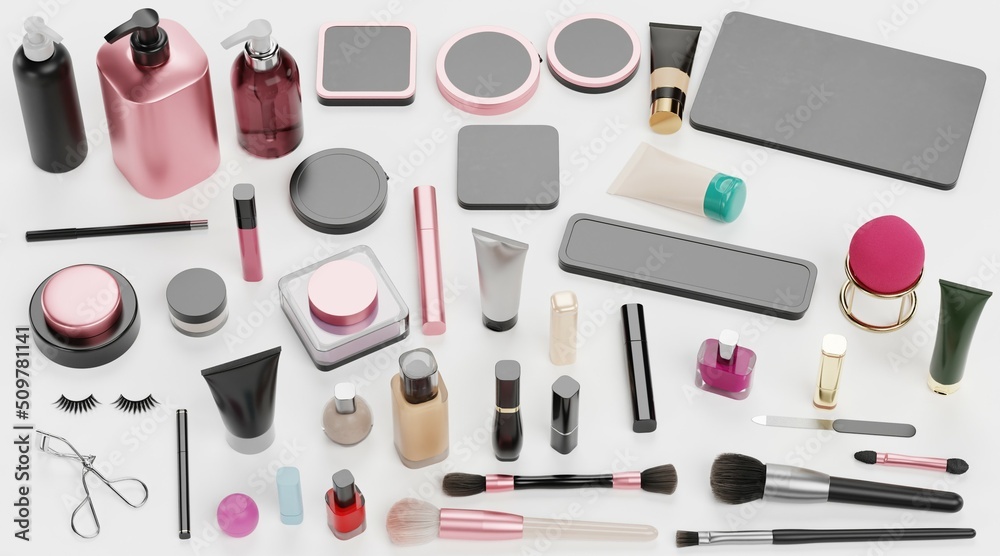 Realistic 3D Render of Cosmetics Collection Realistic 3D Render of Cosmetics Collection