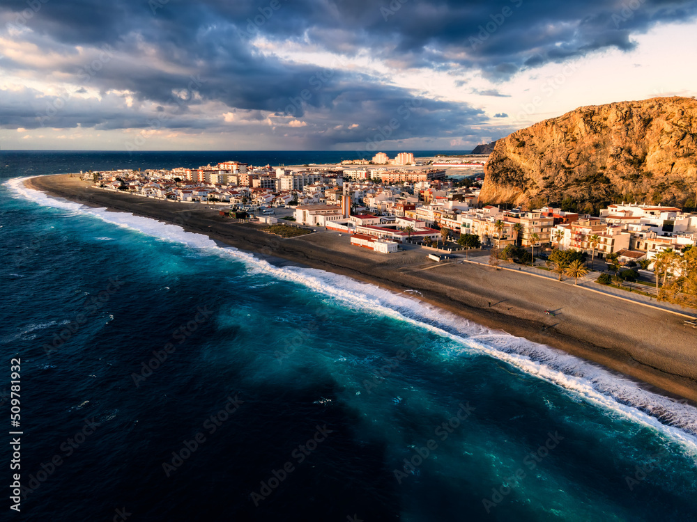 Fototapeta premium Aerial shot of a beach in Calahonda