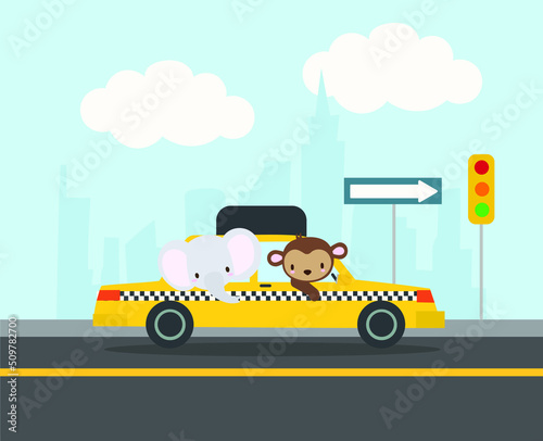 Taxi on the road riding in the city