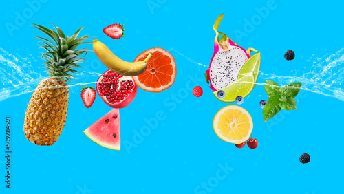 Fototapeta Naklejka Na Ścianę i Meble -  Juicy fruits on a bright background.