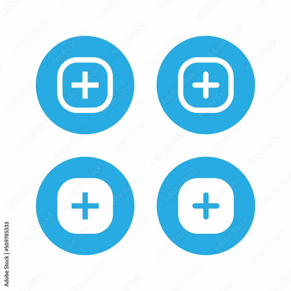 Social media elements. Add, cross, plus icon vector on circle button Social media elements. Add, cross, plus icon vector on circle button