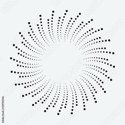 Halftone circular frame logo. Fabric design element. Halftone circle dots texture, pattern, object, banner. Vector design element for various purposes.