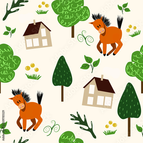 Obraz na plátně Cute funny illustration with a red horse