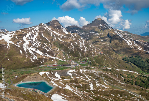  Train station of Kleine Scheidegg surrounded by Swiss Alps  the transfer station of Jungfrau Railway to the famous Jungfraujoch  Switzerland.
