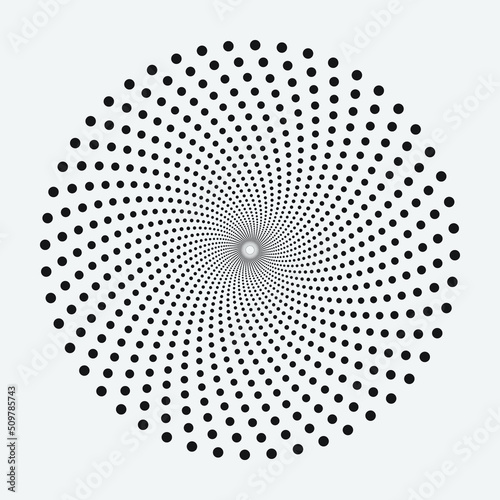 Halftone design element. Abstract background. Dotted round logo. Halftone swirl object. Halftone dots circle texture, pattern, object. Vector art illustration. 