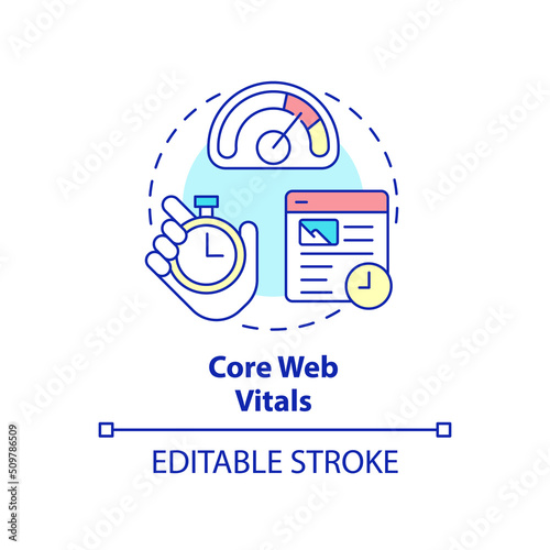 Core web vitals concept icon. Set of standards. Search engine optimization abstract idea thin line illustration. Isolated outline drawing. Editable stroke. Arial, Myriad Pro-Bold fonts used