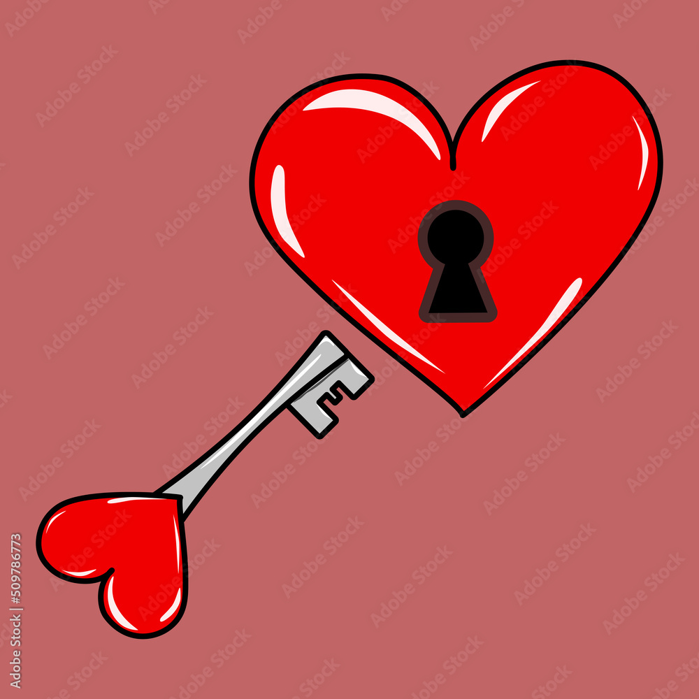 Red heart padlock with key Red heart padlock with key
