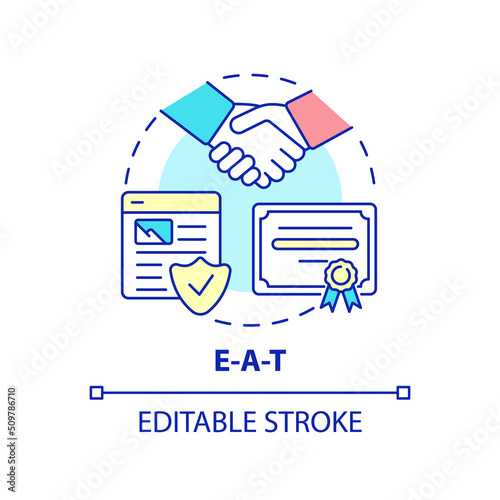 EAT concept icon. Expertise, authority and trust. Search engine optimization abstract idea thin line illustration. Isolated outline drawing. Editable stroke. Arial, Myriad Pro-Bold fonts used