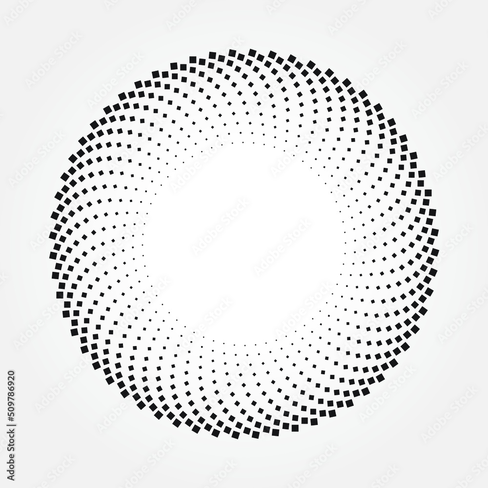 Halftone spiral circular element. Abstract. Vector art. Halftone logo design. Design element for various purposes.